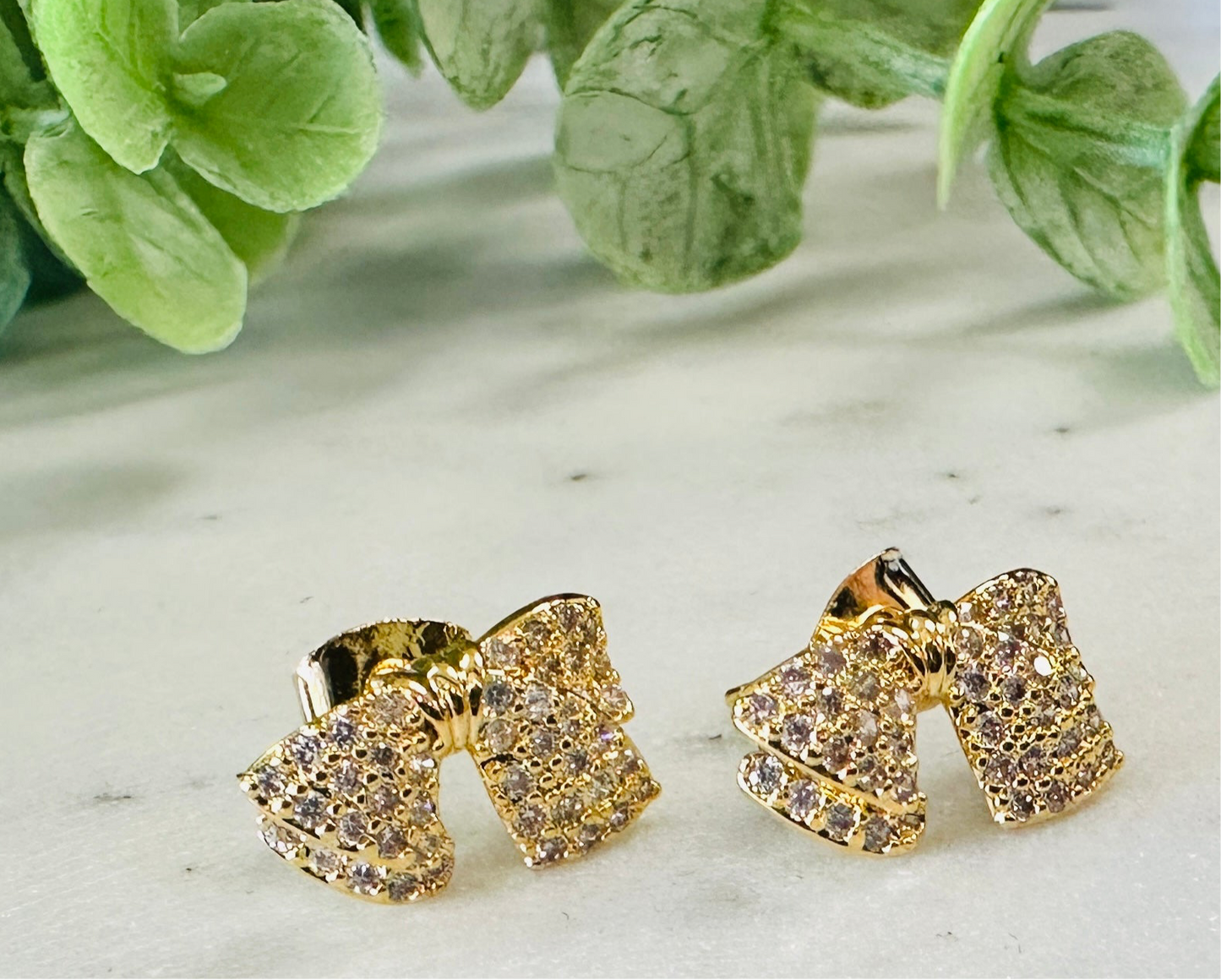 Mini Gold Rhinestone Bow Stud