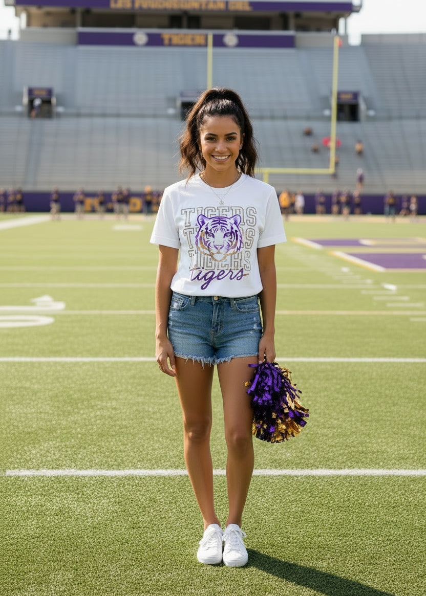TheKingShirt - LSU Tiger Head Game Day Shirt - Purple and Gold - T-shirt / White / S - Jolie Femme Boutique