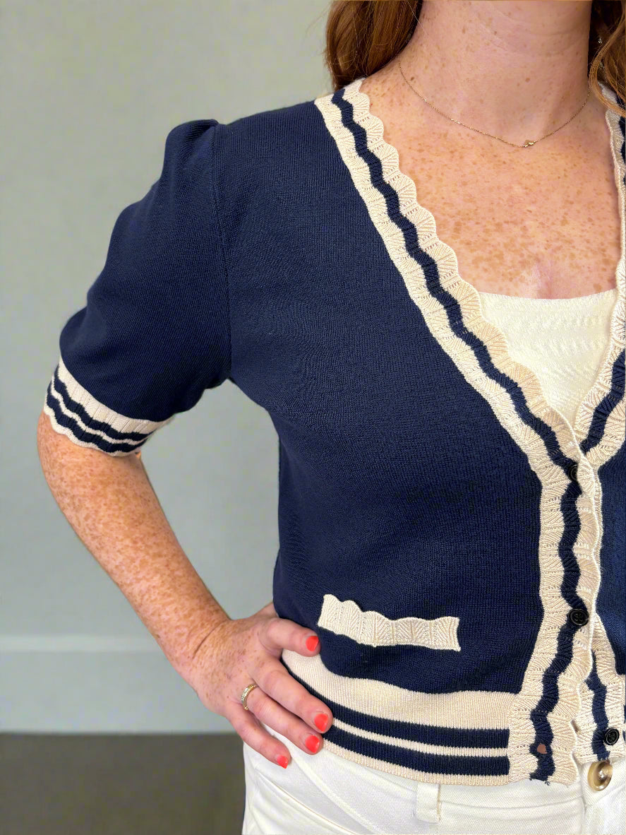 Scallop Trim Sweater Cardigan - Jolie Femme Boutique