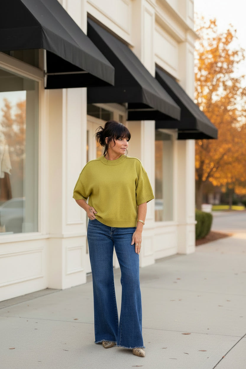 Green Raw Hem Top