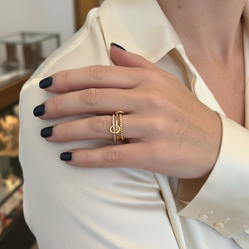 Multi-Band Gold Pavé Ring