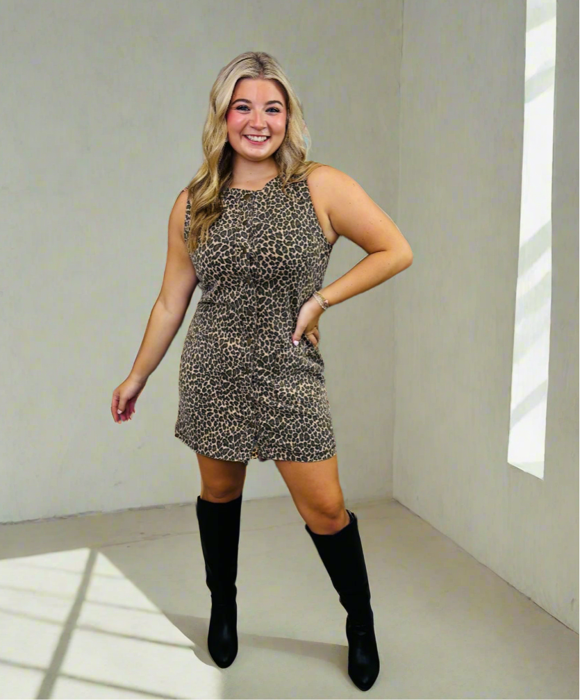 Leopard Button Down Mini Dress - Jolie Femme Boutique