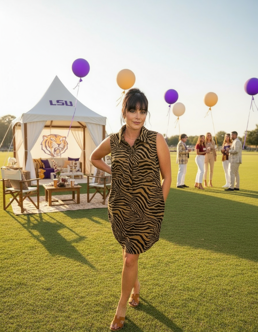 Tiger Print Button Down Dress with Pockets - Jolie Femme Boutique