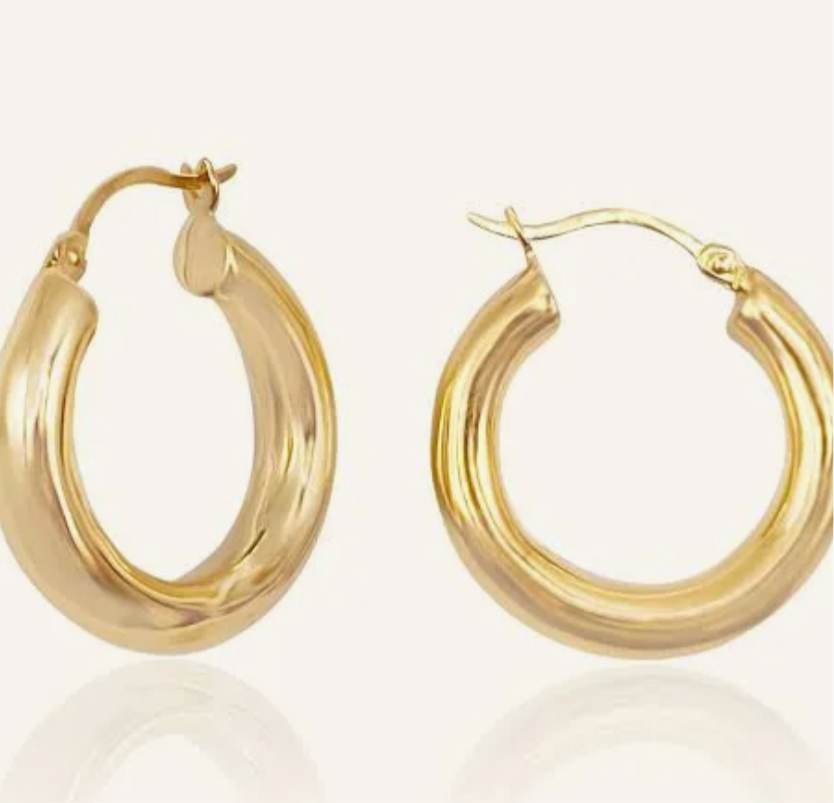 1.5” Chunky Gold Hoop With Latch Back - Jolie Femme Boutique