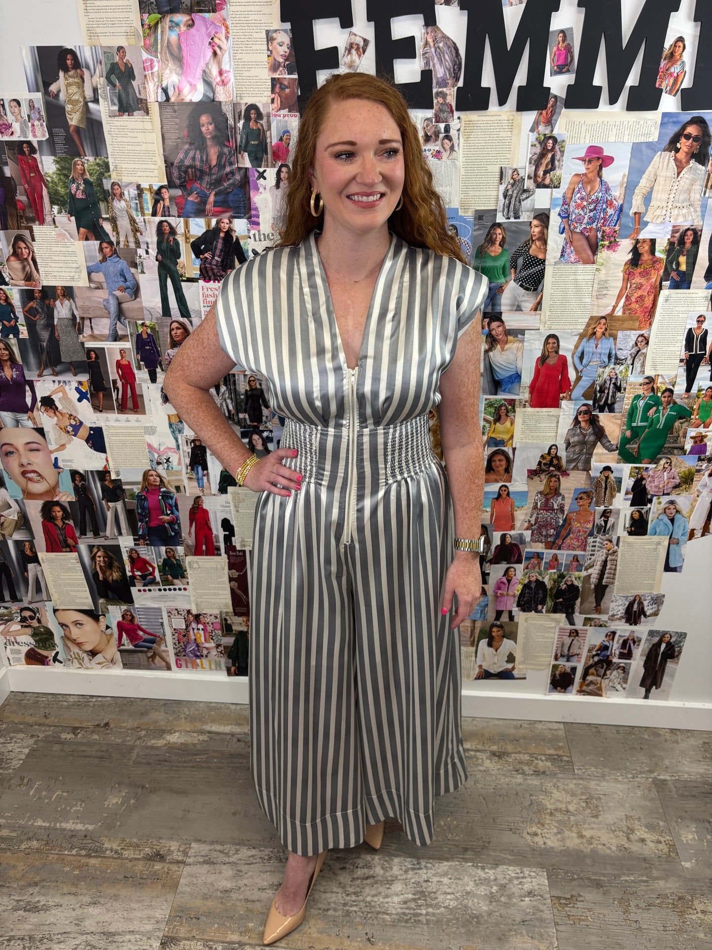 Smocked Front-Zipper Front Jumpsuit
