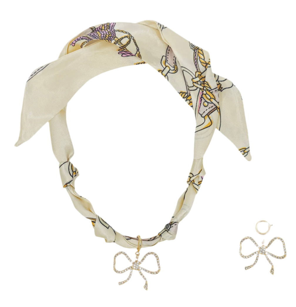 Knotted Scarf Necklace With Rhinestone Bow - Jolie Femme Boutique