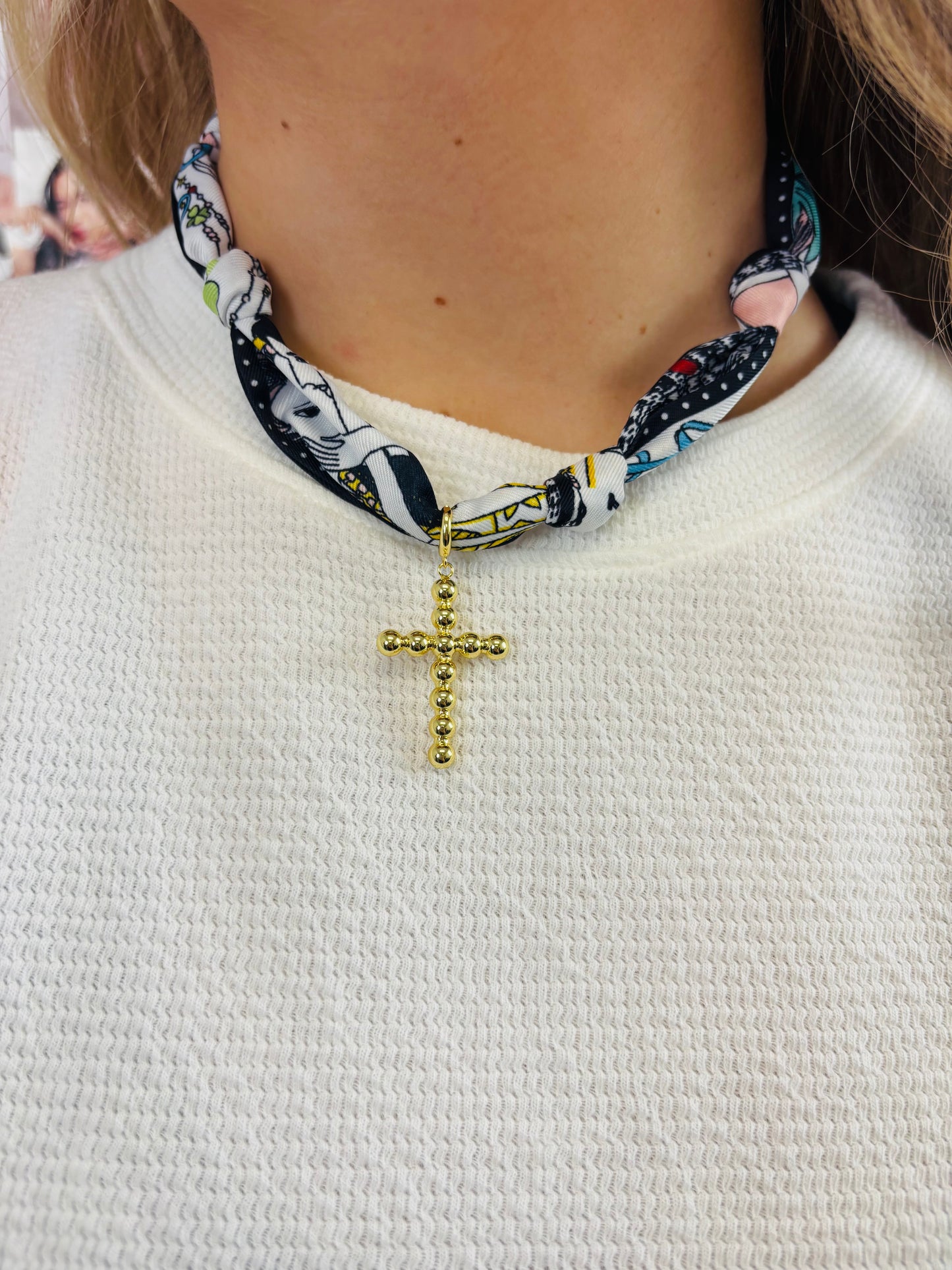 Scarf Necklace With Bubble Cross - Jolie Femme Boutique