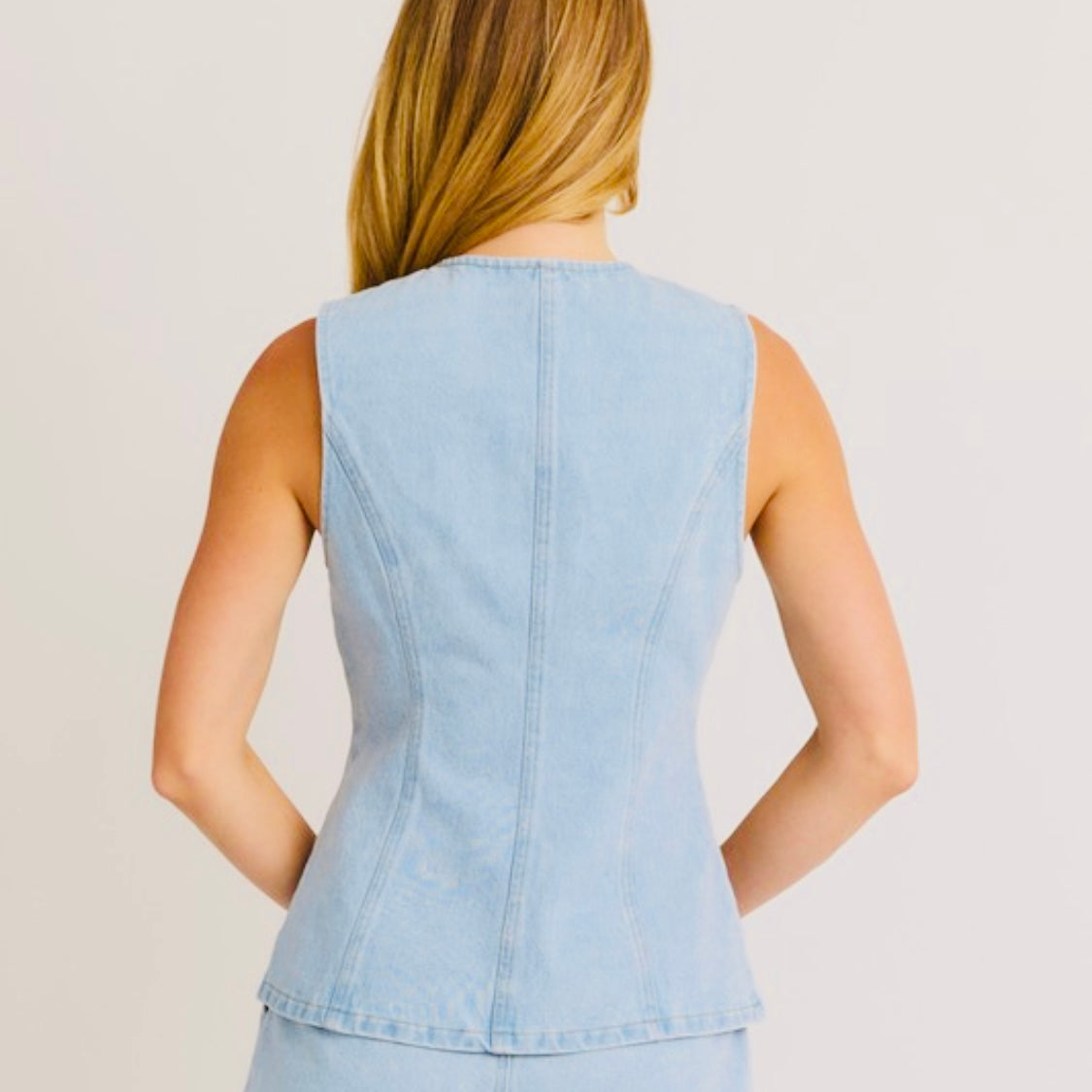 Button Front Sleeveless Denim Top