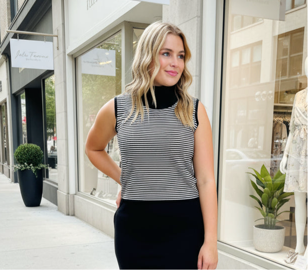 Striped Turtle Neck Sweater Vest - Jolie Femme Boutique