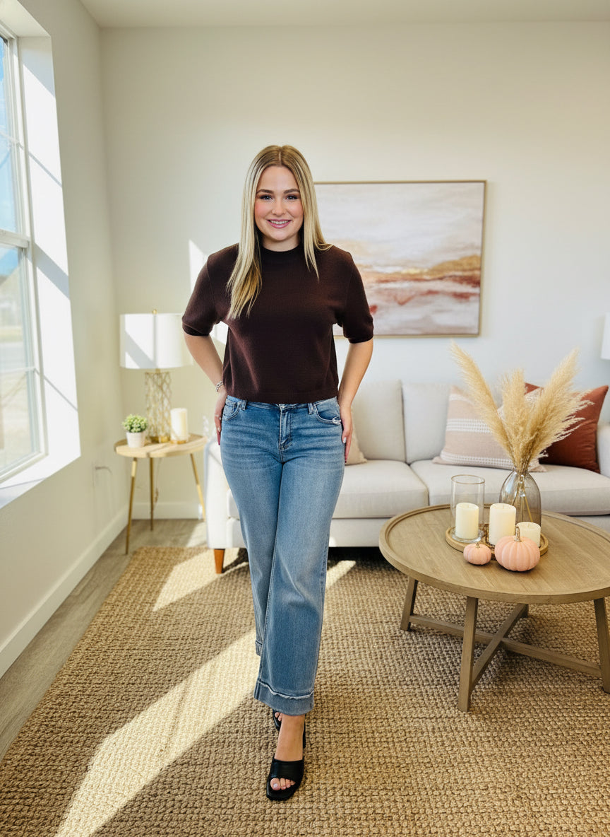 Chocolate Short Sleeve Sweater