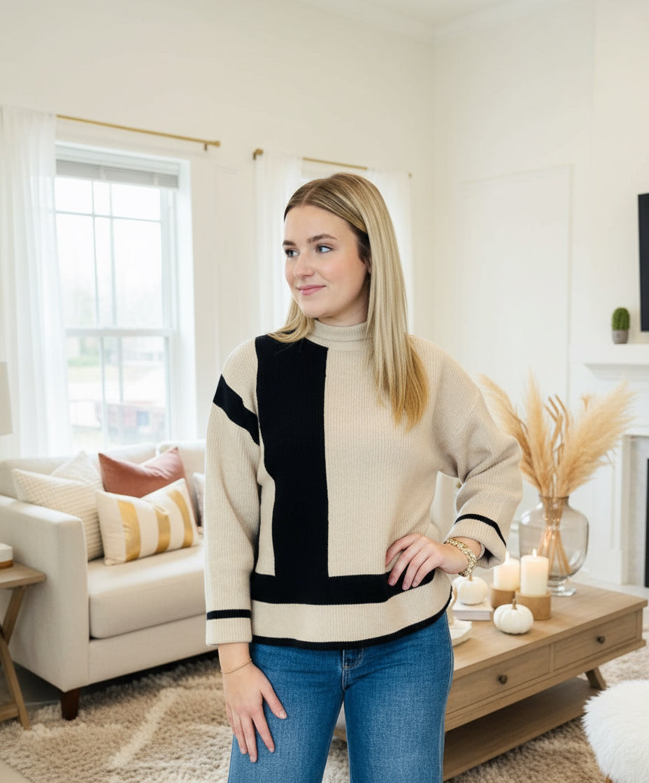 Colorblock Mockneck Sweater