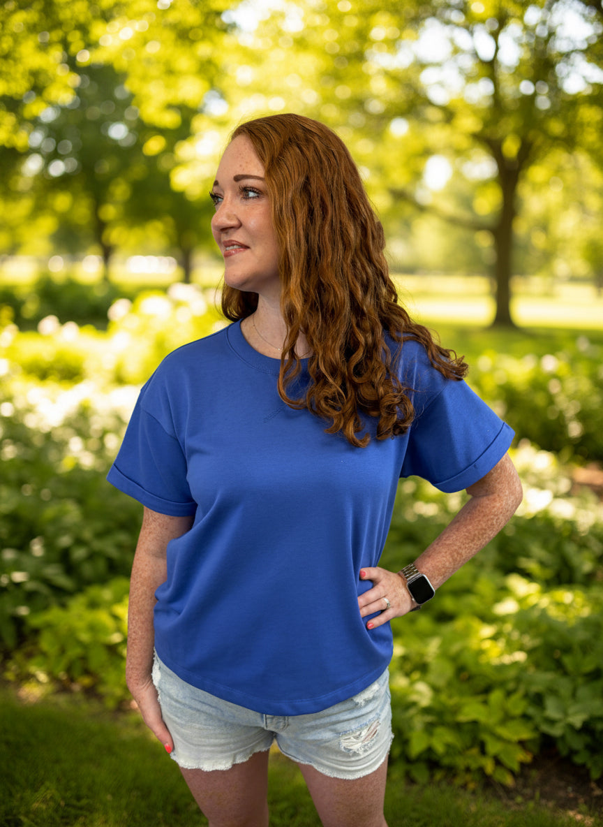 French Terry Cuff Sleeve Top - Jolie Femme Boutique