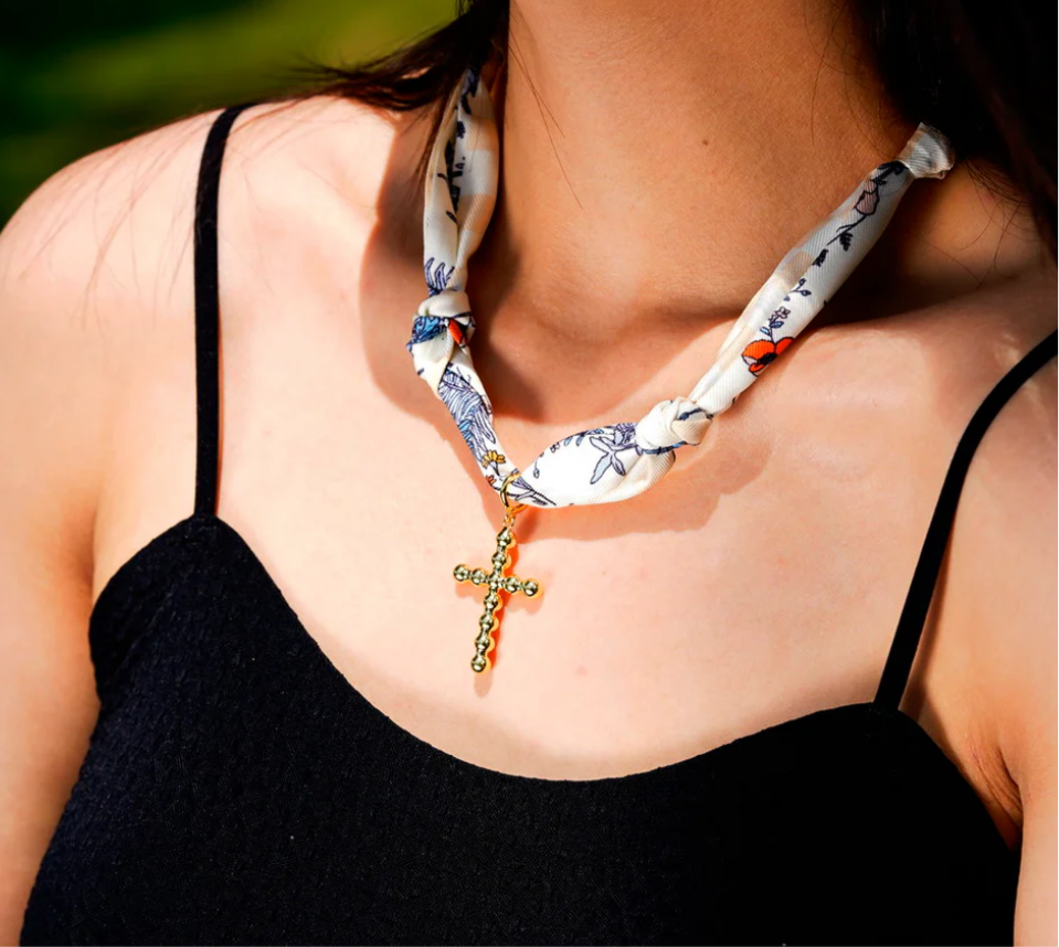 Scarf Necklace With Bubble Cross - Jolie Femme Boutique