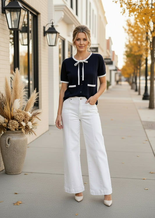 Black & White Contrast Trim Cardigan Top