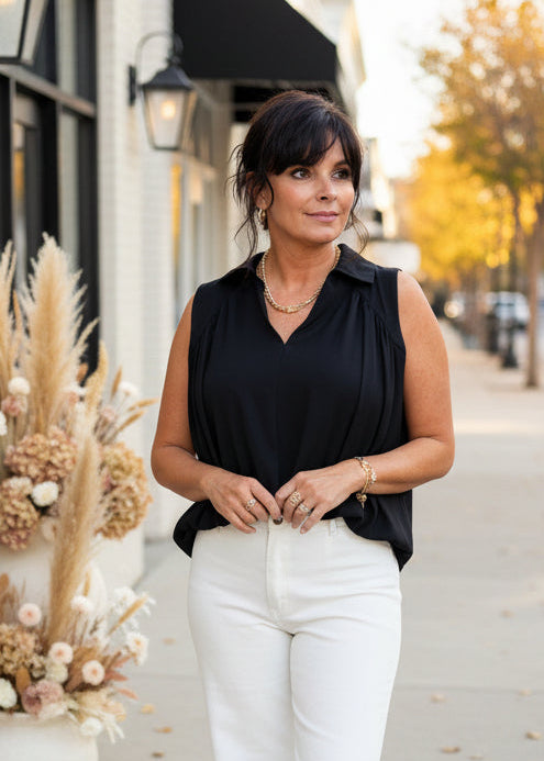 Black Bubble Hem Sleeveless Top