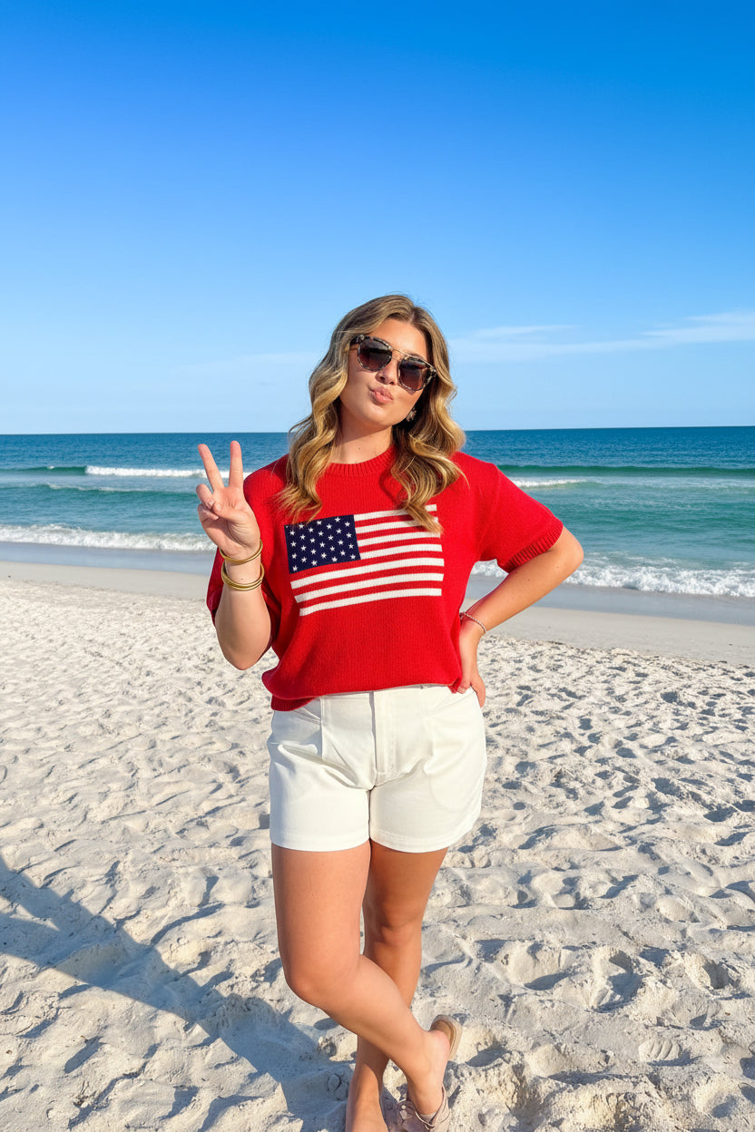 Red American Flag Top - Jolie Femme Boutique