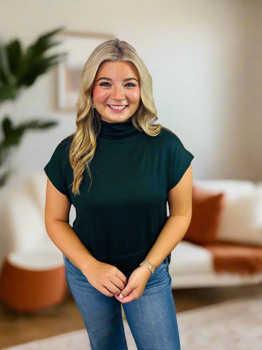 Hunter Green Mock Neck Top - Jolie Femme Boutique