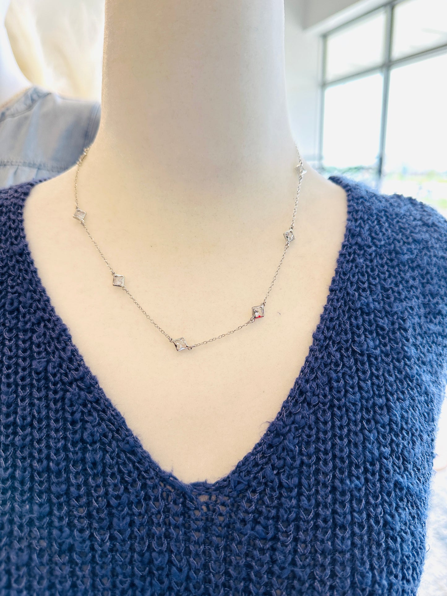 Silver Dainty Chain W/ Clear Crystal Accent