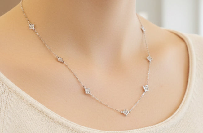 Silver Dainty Chain W/ Clear Crystal Accent - Jolie Femme Boutique