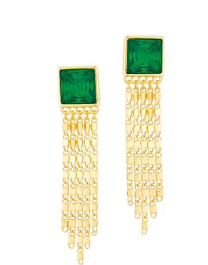 Emerald Green Rhinestone w/Gold Chain Tassel - Jolie Femme Boutique