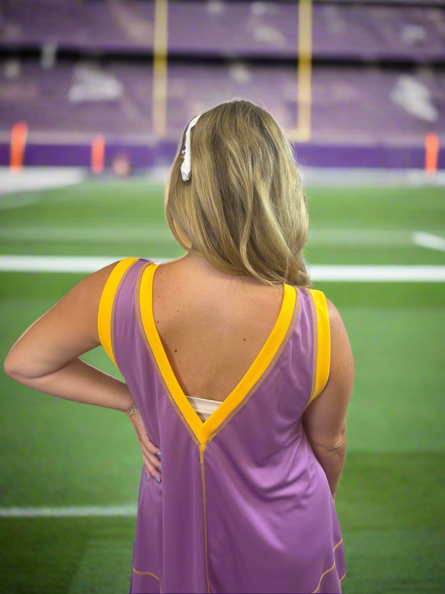 A-Line Purple & Gold Gameday Dress - Jolie Femme Boutique