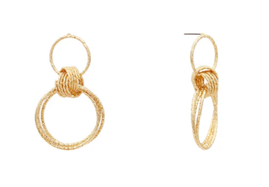 Gold Double Textured 2" Drop Earring
