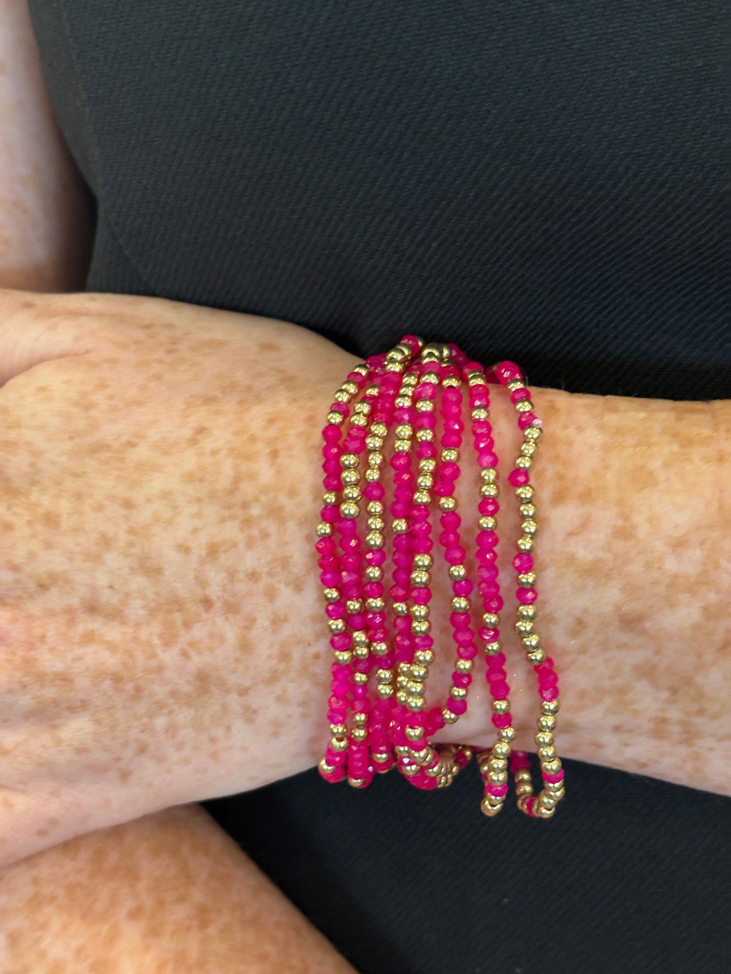 Pink & Gold Mini Beaded Stretch Bracelet - Jolie Femme Boutique