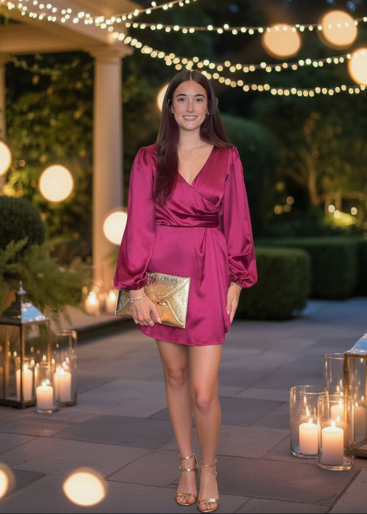 Magenta Wrap Mini Dress