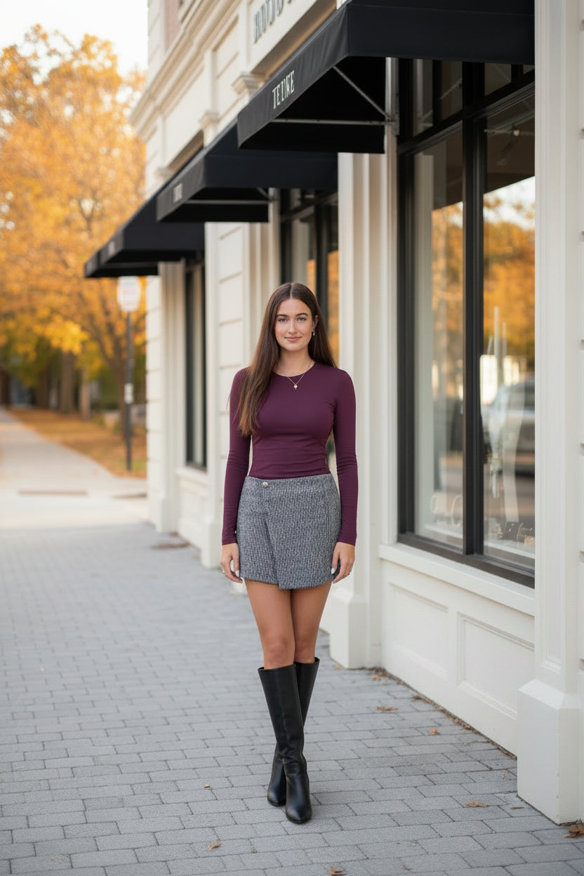 Dark Cherry Fitted Long Sleeve Top