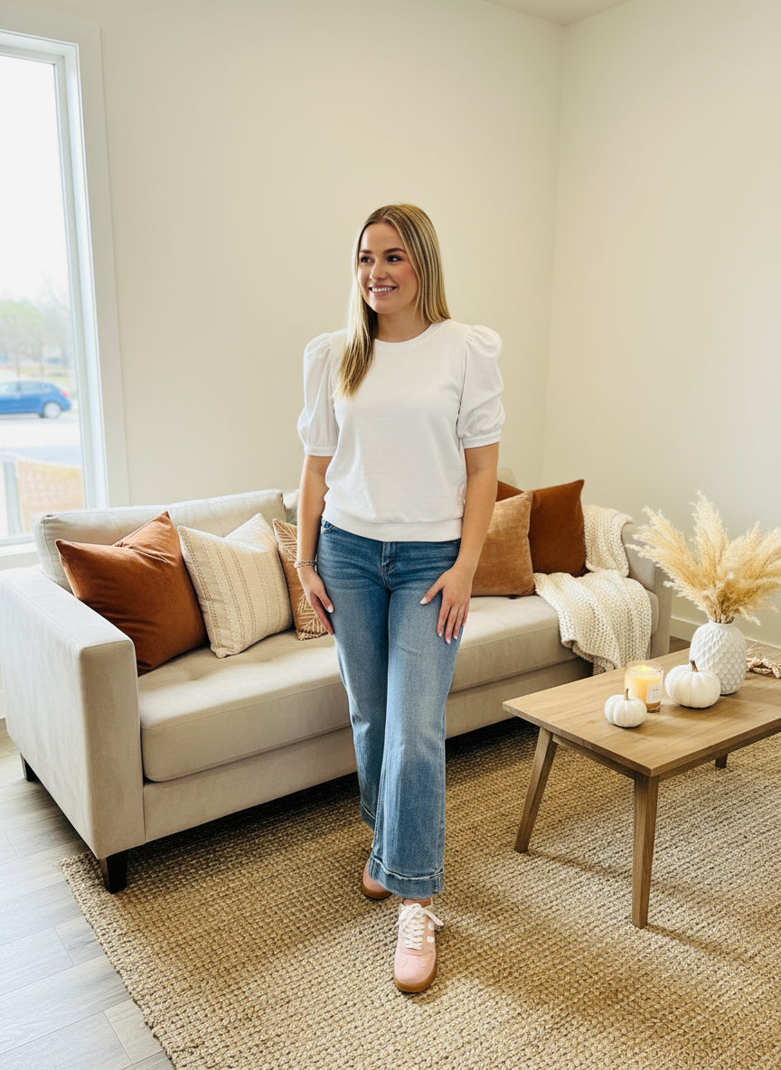 White Puff Sleeve Top