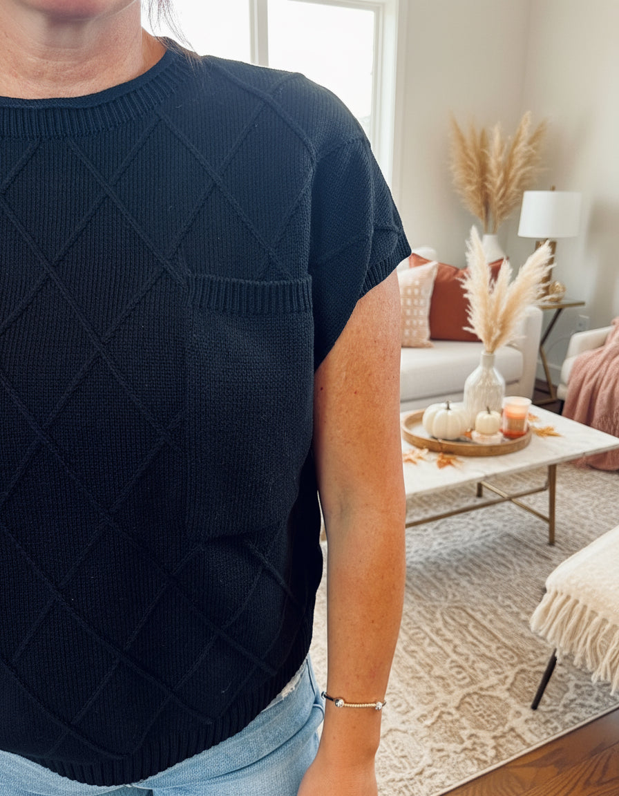 Black Cap Sleeve Knit Top