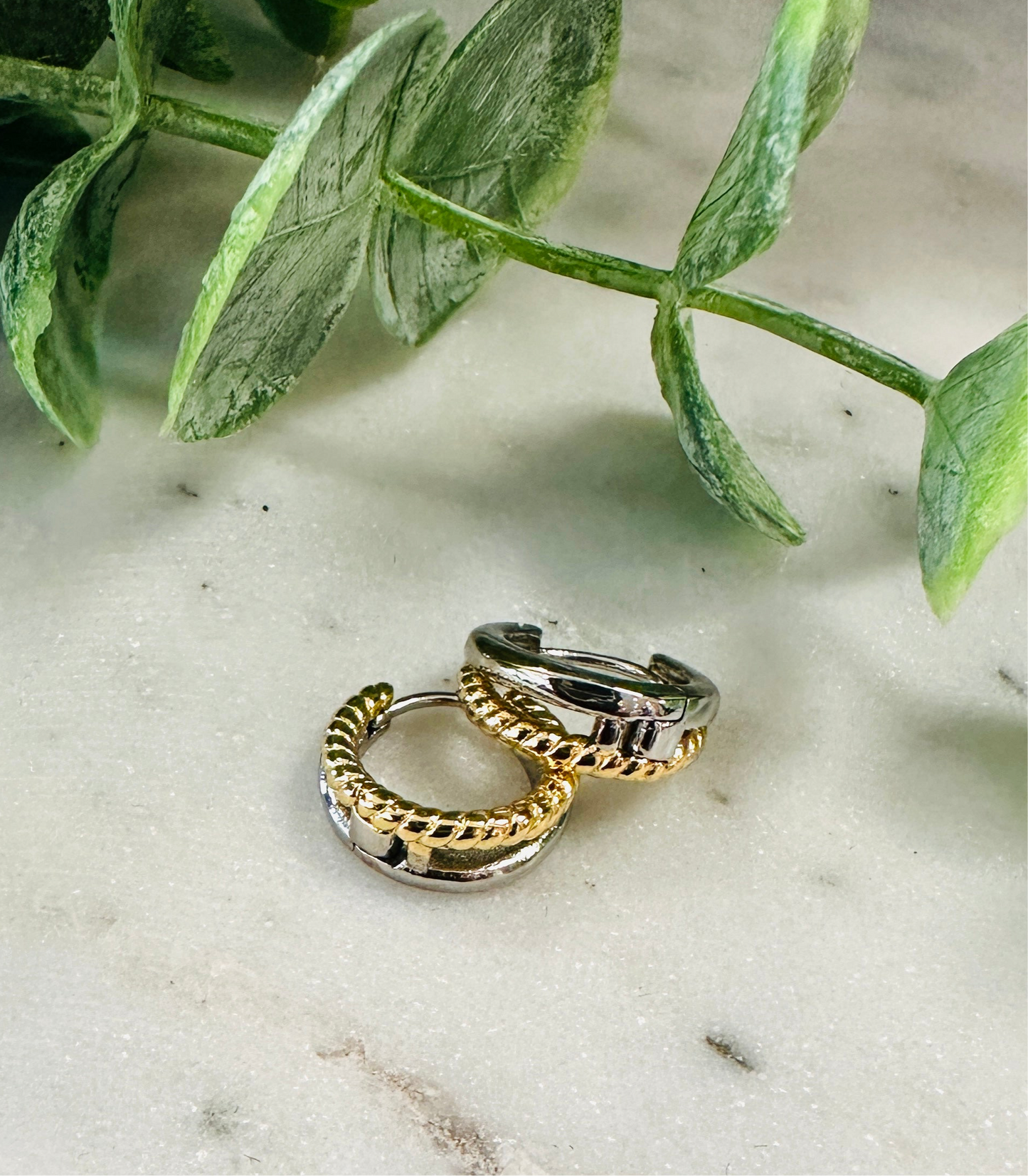 Two Tone Huggie Hoop Earring - Jolie Femme Boutique