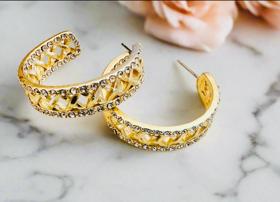 Gold Latice Rhinestone Earring - Jolie Femme Boutique