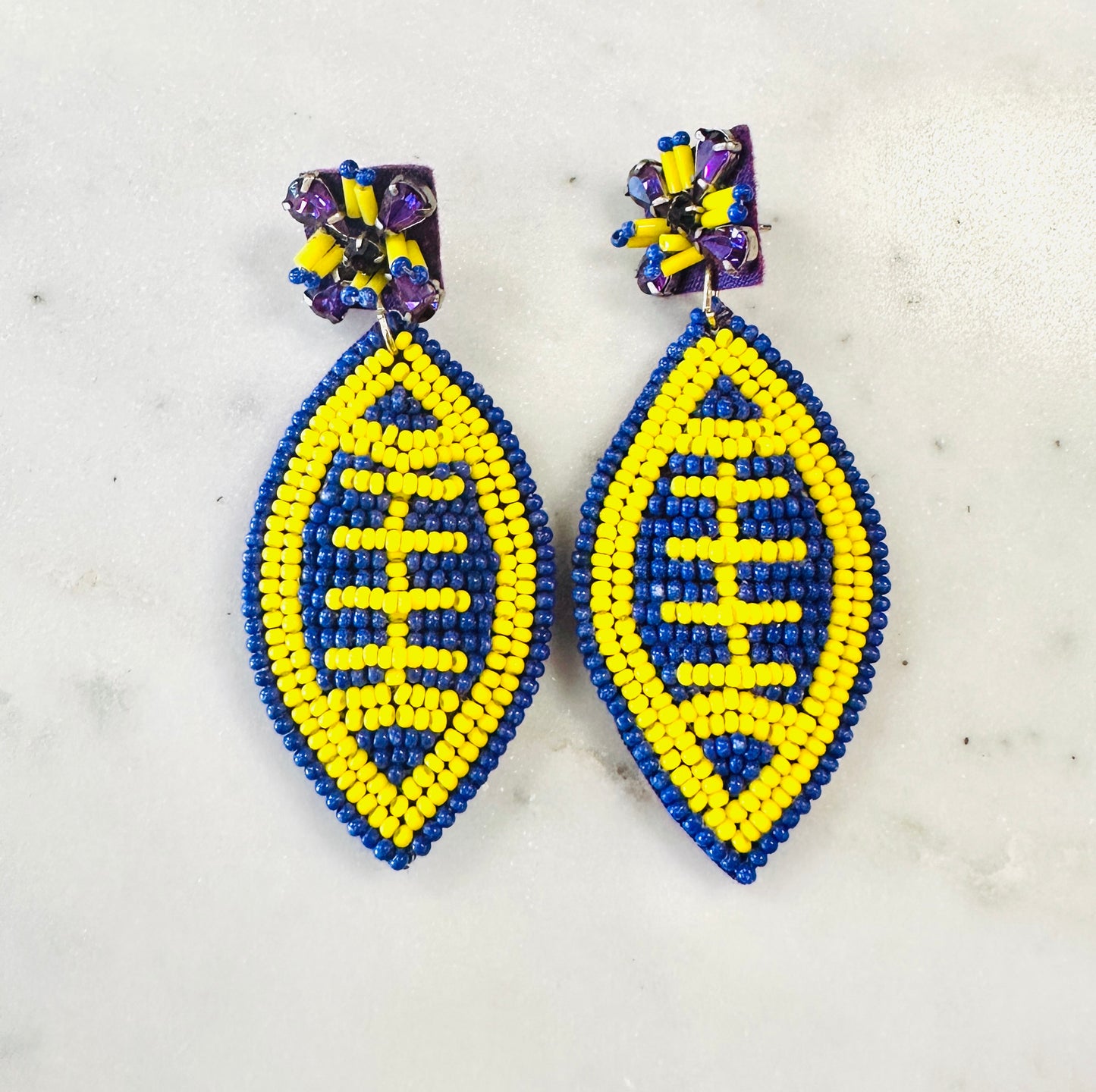 Yellow and Purple Football Beaded Earrings - Jolie Femme Boutique