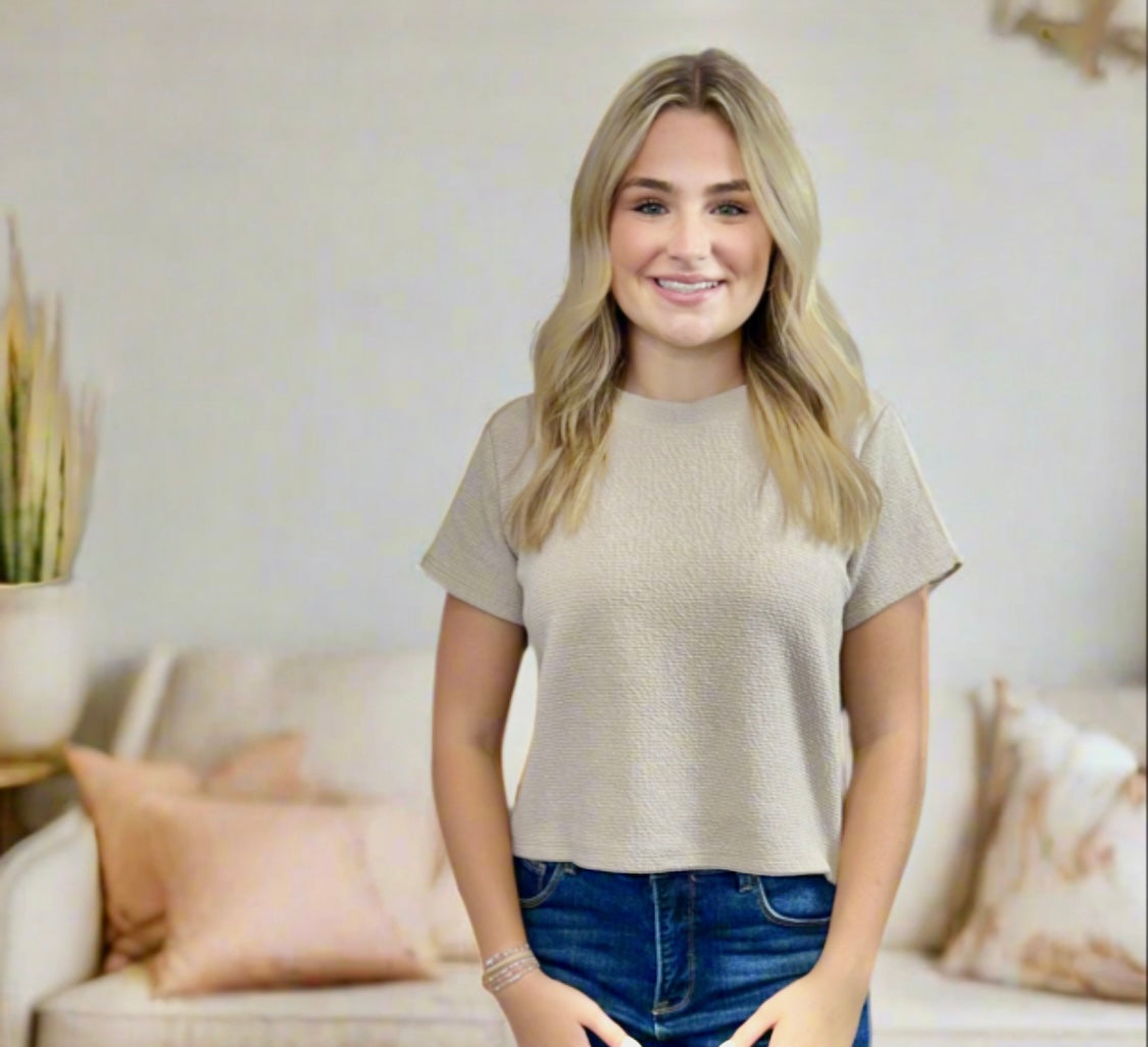 khaki Waffle Short Sleeve Top - Jolie Femme Boutique