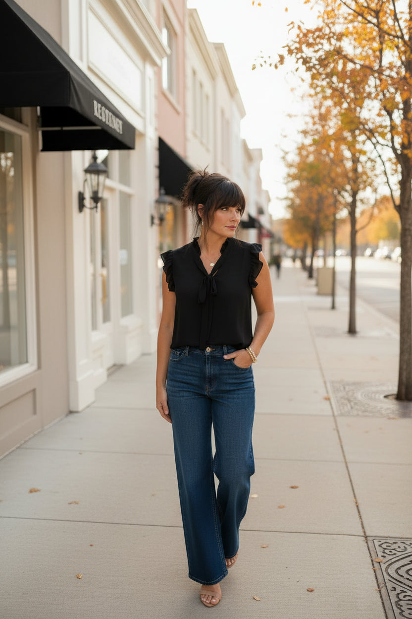 Black Ruffle Cap Sleeve Top - Jolie Femme Boutique