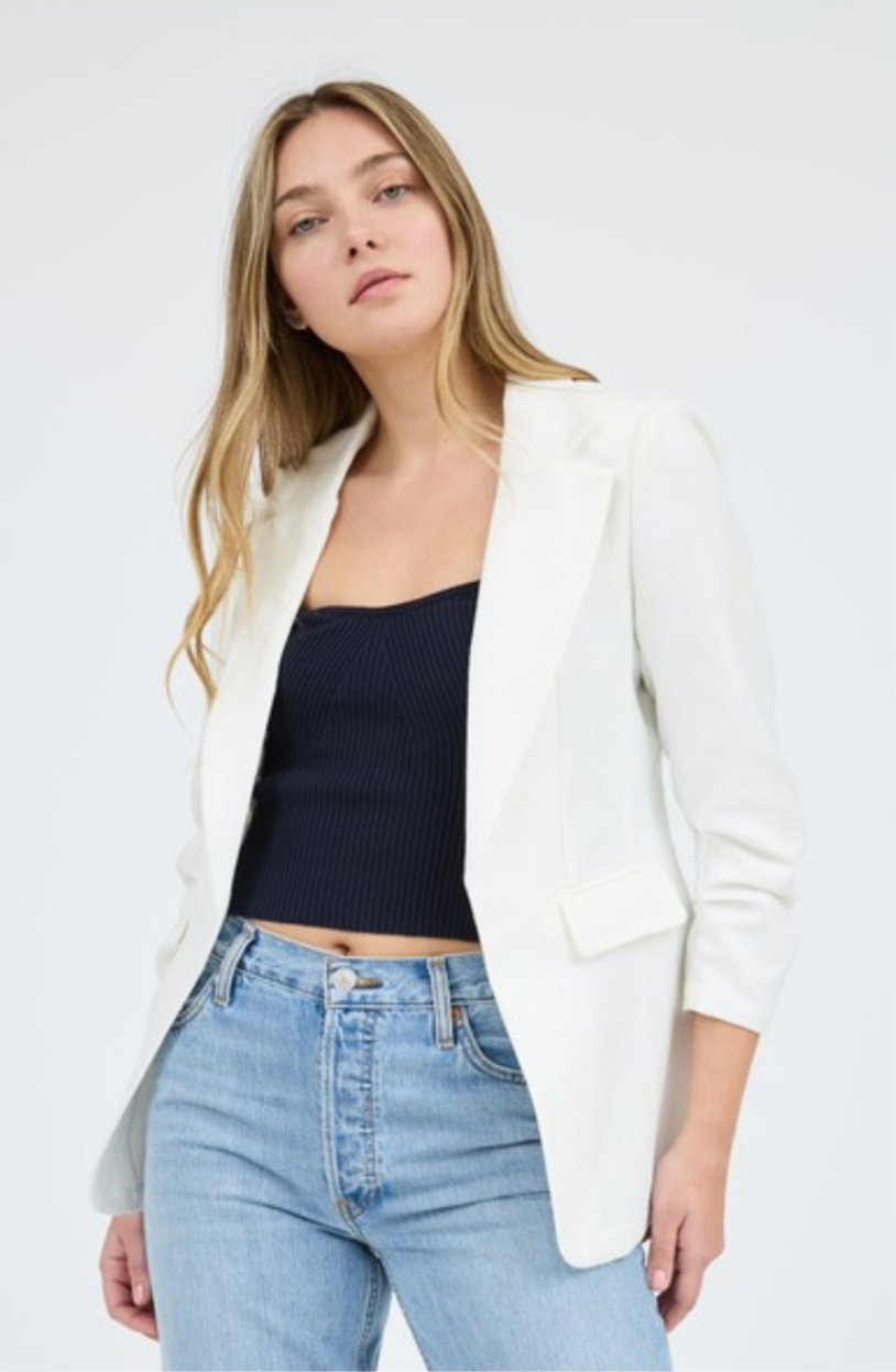 White Textured Open Front Blazer