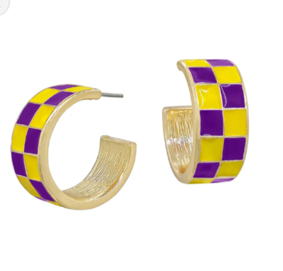 GameDay Purple & Yellow Checkered Hoop Earring - Jolie Femme Boutique