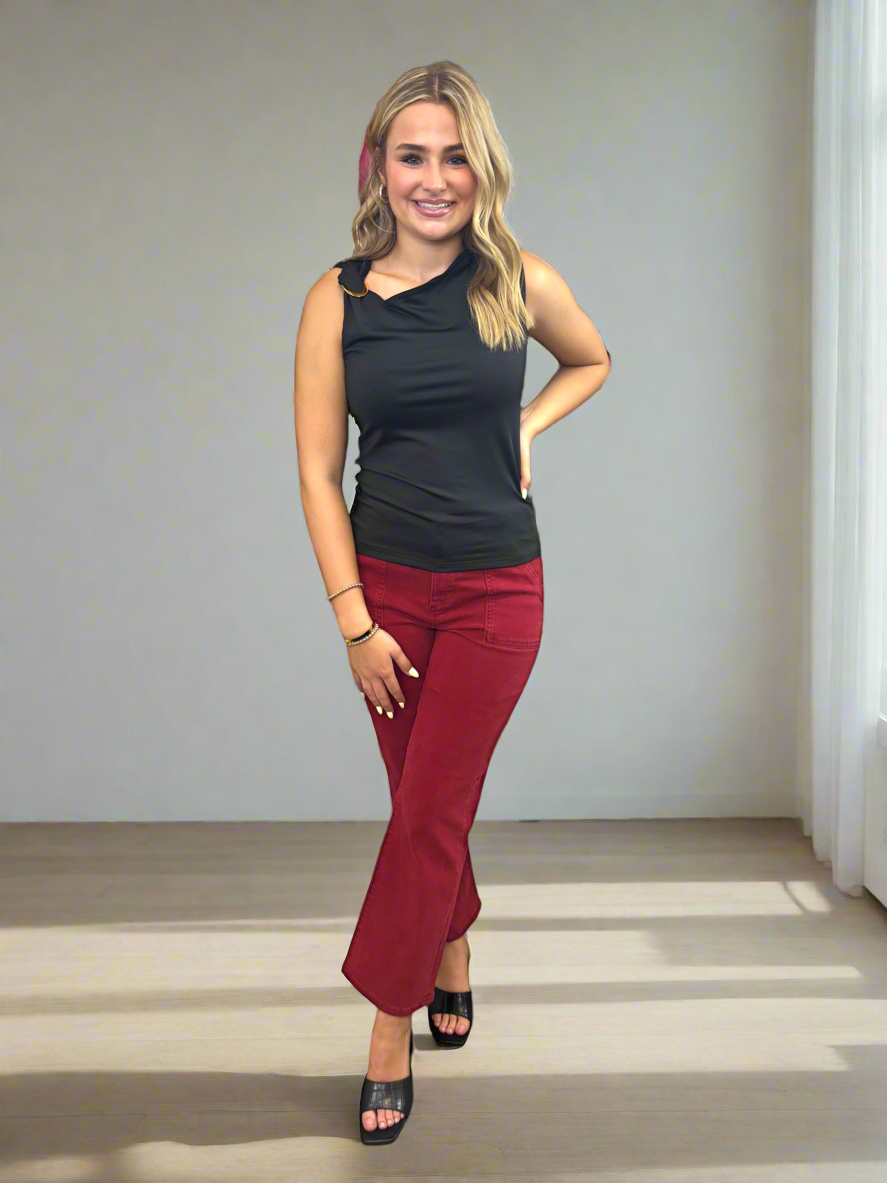 Black Asymmetrical Shoulder Top - Jolie Femme Boutique