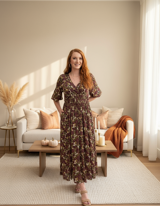 Dark Jewel Pleated Waist Maxi Dress - Jolie Femme Boutique