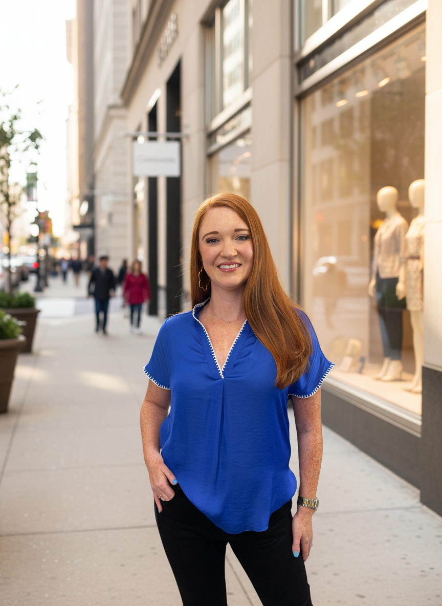 Capri Blue Whipstitch Top - Jolie Femme Boutique