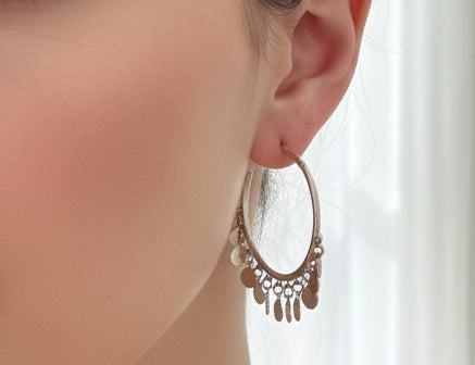 Gold Hoop With Gold Fringe Accent - Jolie Femme Boutique