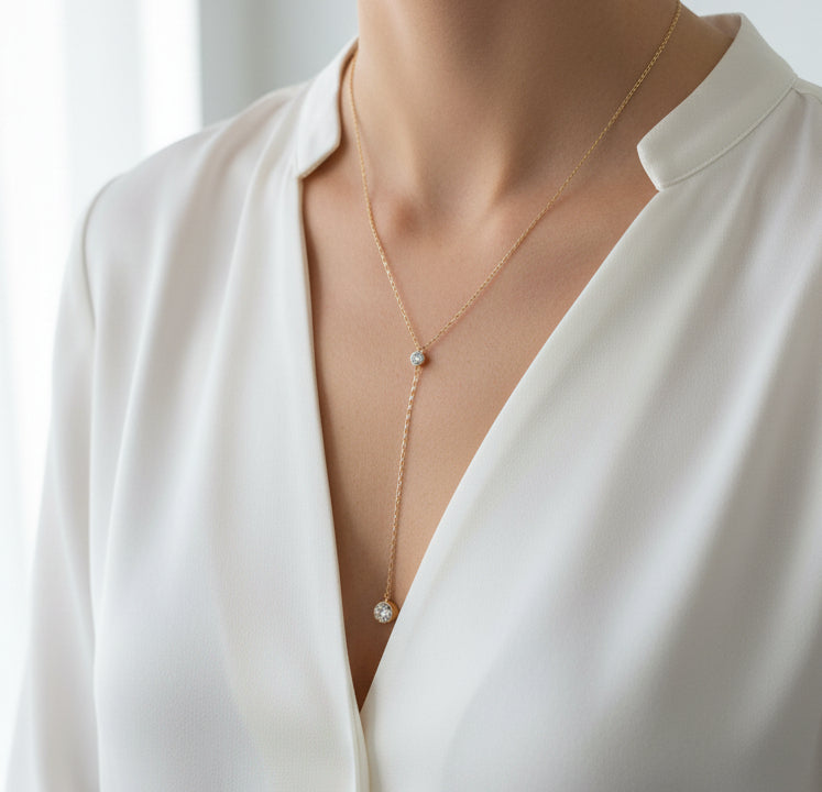 Clear Crystal Y Drop Necklace