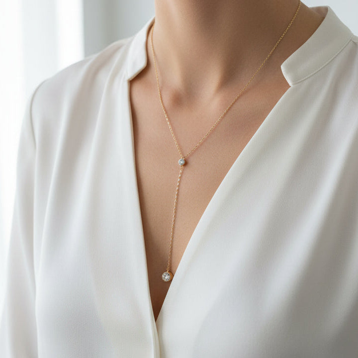 Clear Crystal Y Drop Necklace