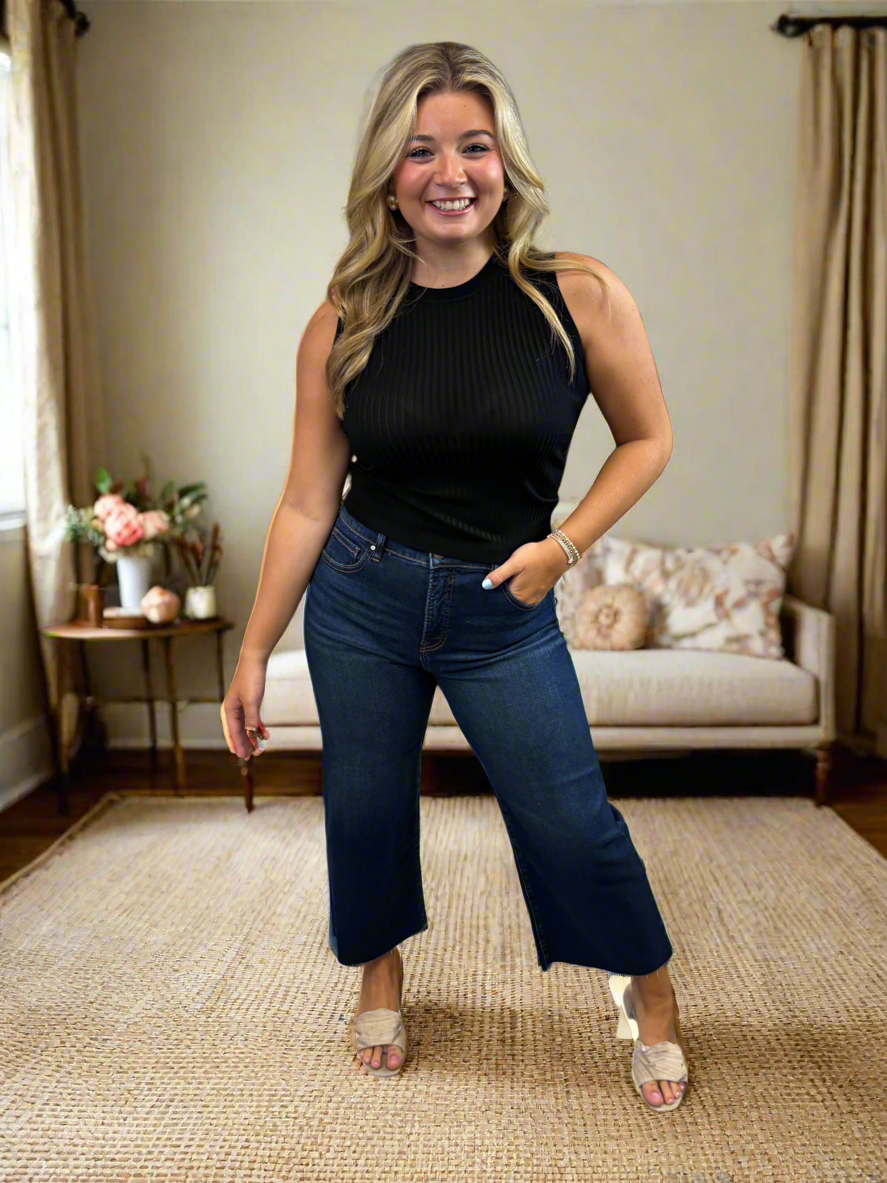 Dark Denim Crop Wide Leg Jean - Jolie Femme Boutique