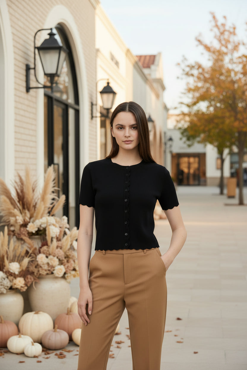 Black Scalloped Knit Cardigan