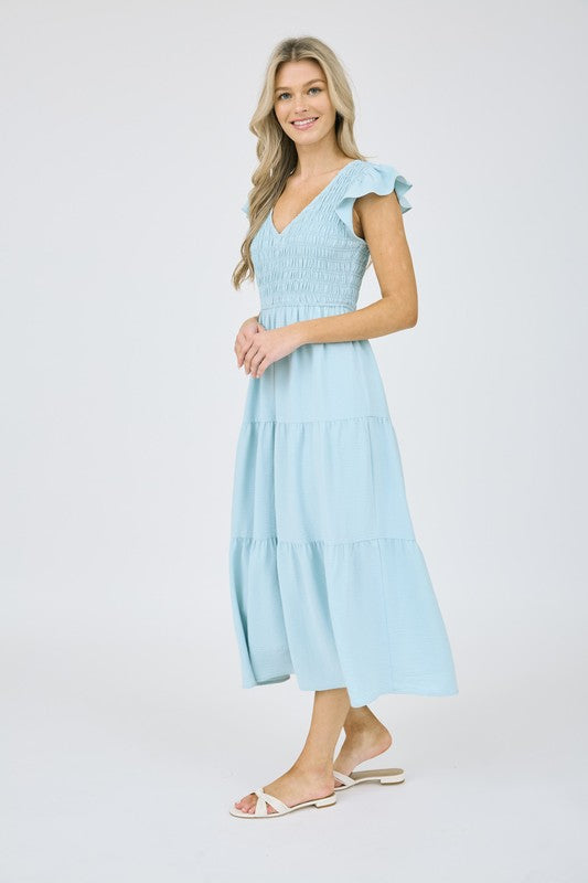 Light Blue Flutter Sleeve Maxi - Jolie Femme Boutique