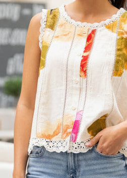 Floral Sleeveless Lace Contrast Top