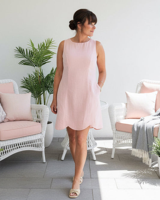 Linen Scallop Mini Dress - Jolie Femme Boutique