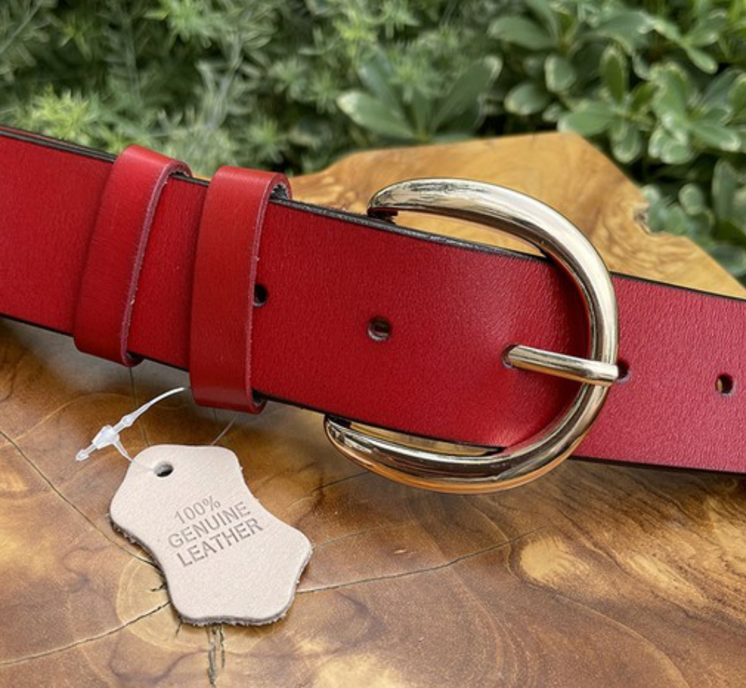 Red Classic Leather Belt - Jolie Femme Boutique